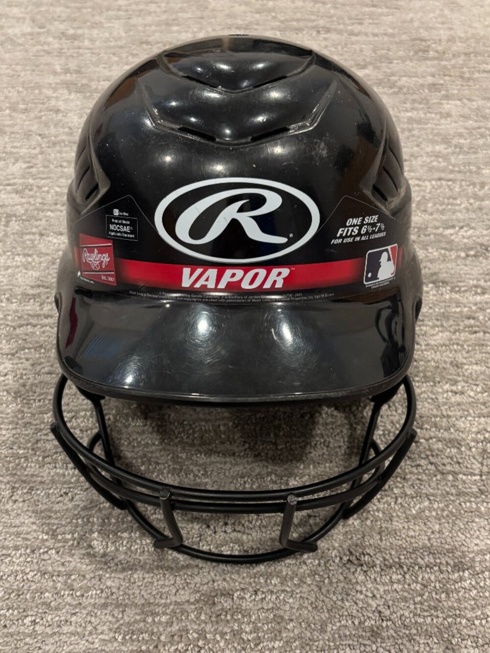 Baseball Helmet with Grille Guard - Black Helmet - Rawlings Vapor